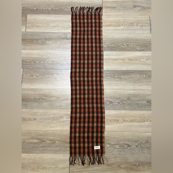 Ports International Virgin Wool Plaid Scarf Brown Orange Fringe Vintage 53” - Picture 5 of 5